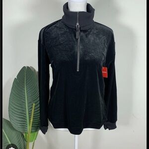SPANX Black Half Zip-Up Velvet Top